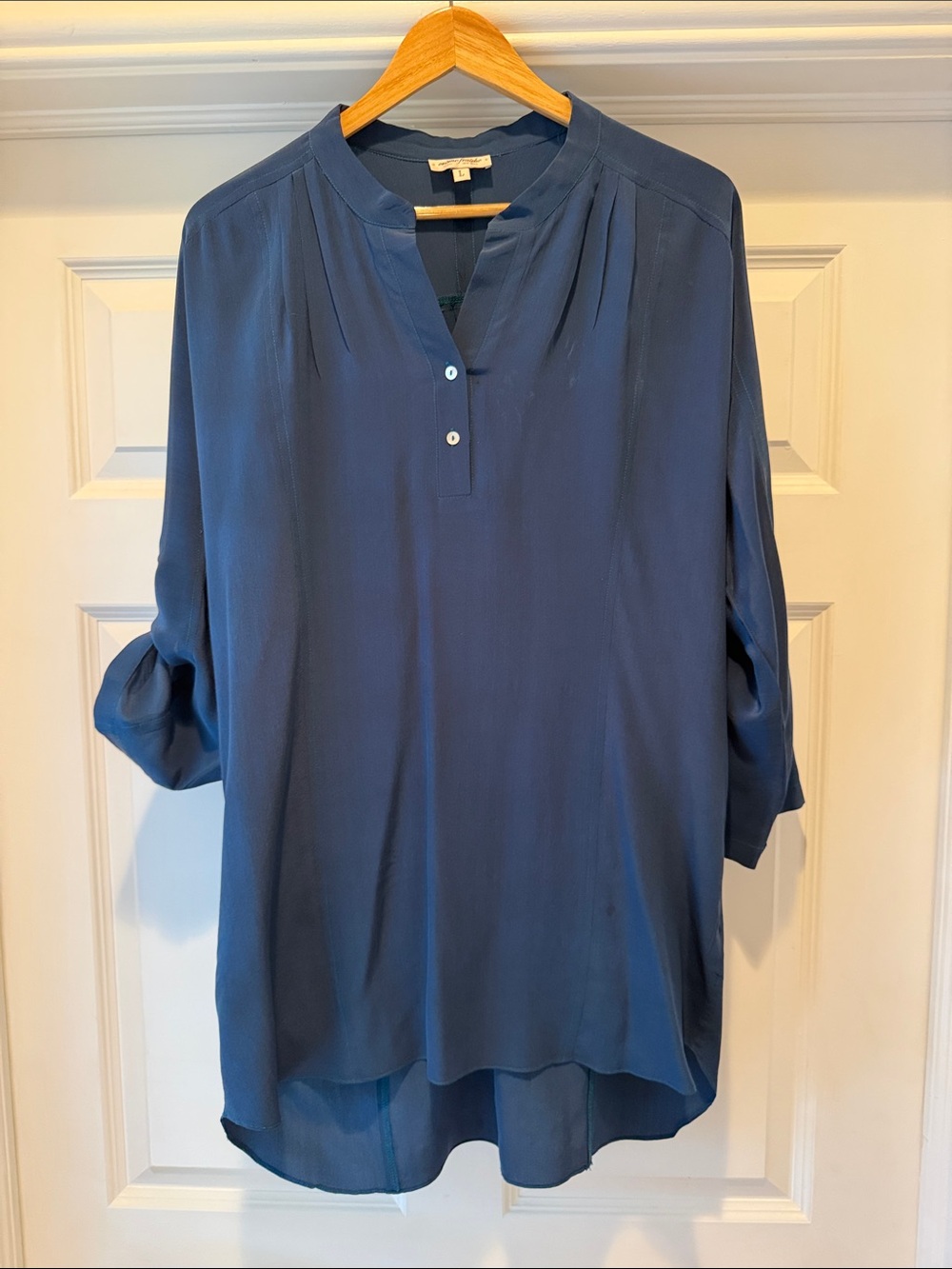Silk Navy Split-Neck Tunic